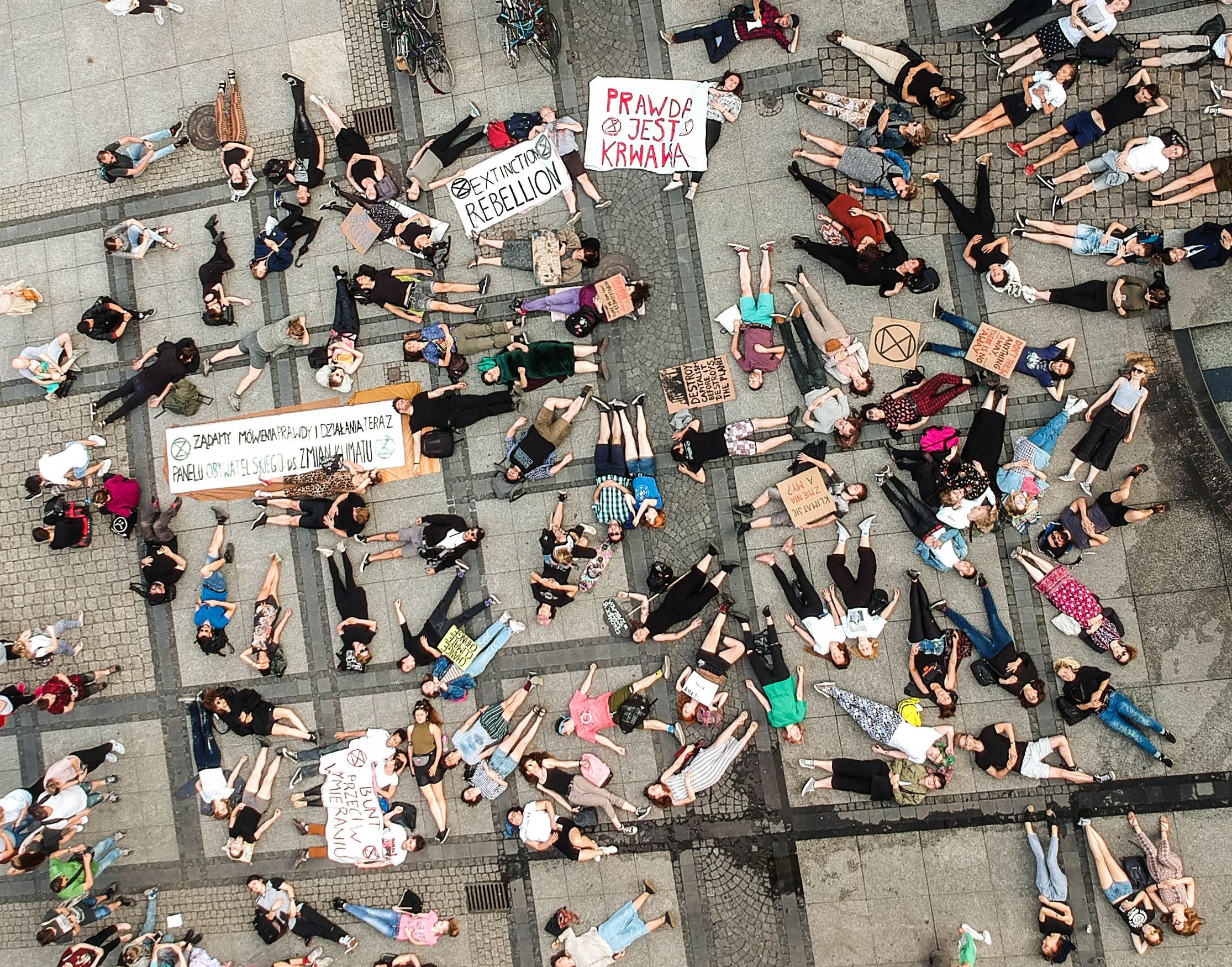 Extinction Rebellion Polska rozmieszcza nekrologi ludzkości w Warszawie i Wrocławiu