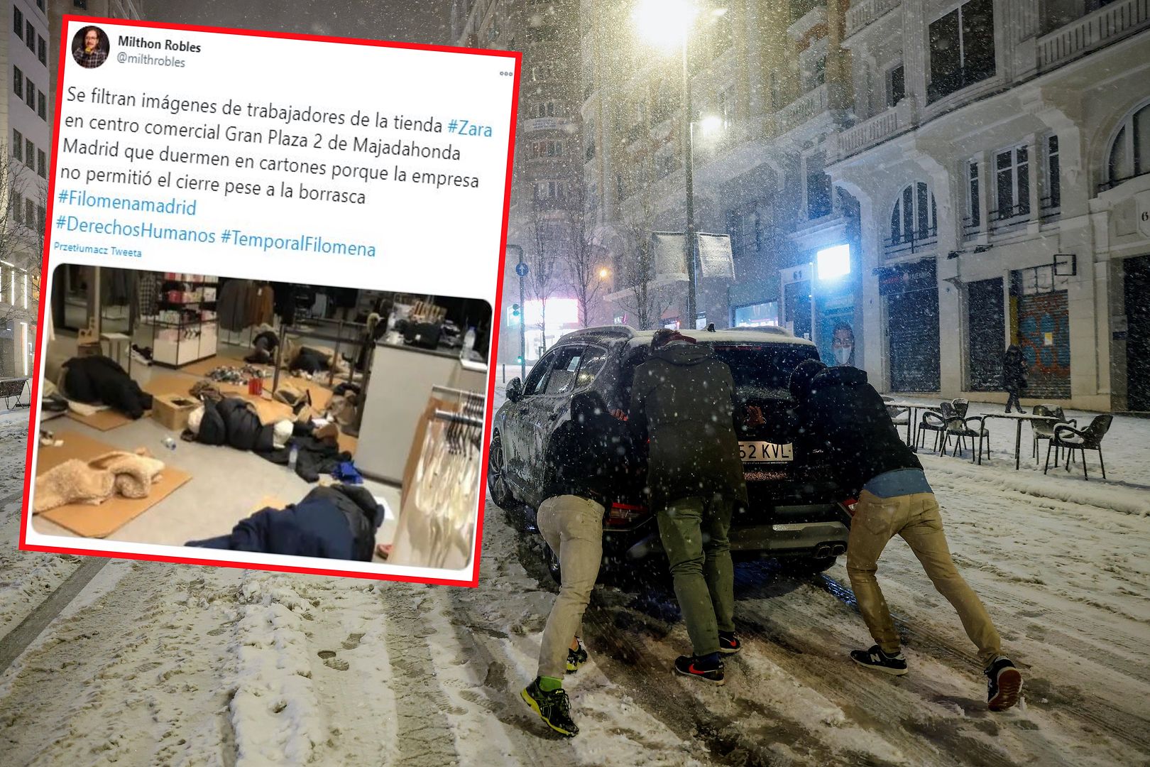 Ogromne opady śniegu w Hiszpanii. Ponad 100 osób utknęło na noc w centrum handlowym