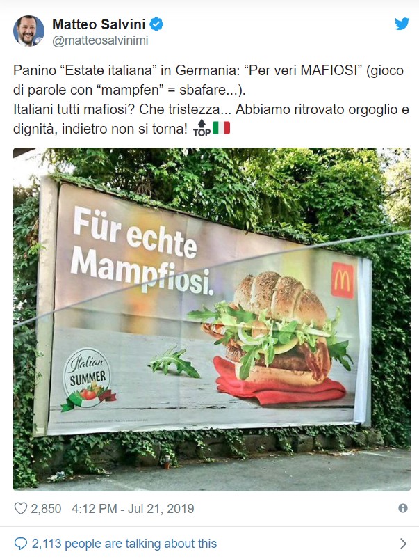 Реклама McDonald’s «для настоящих Mampfiosi» возмутила итальянцев