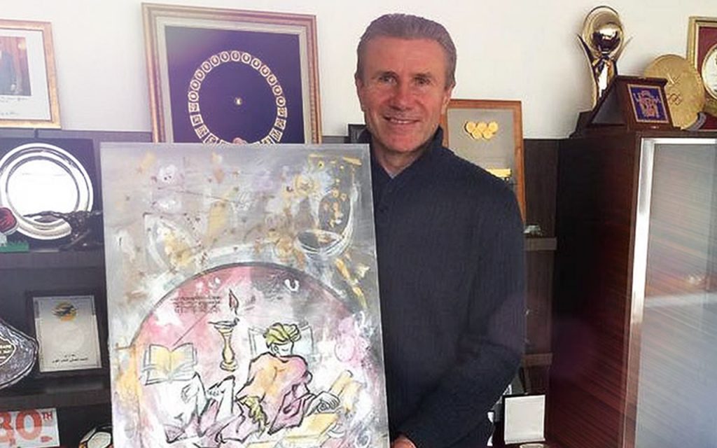 Recipient of Hero of Ukraine title Sergei Bubka and his artwork by Konstantin Skoptsov