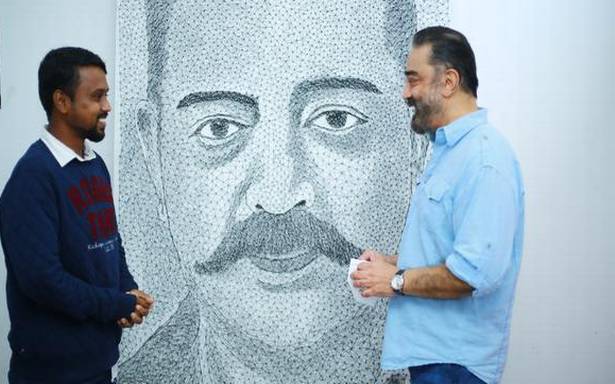 Coimbatore artist creates a string art portrait of actor-politician Kamal Haasan